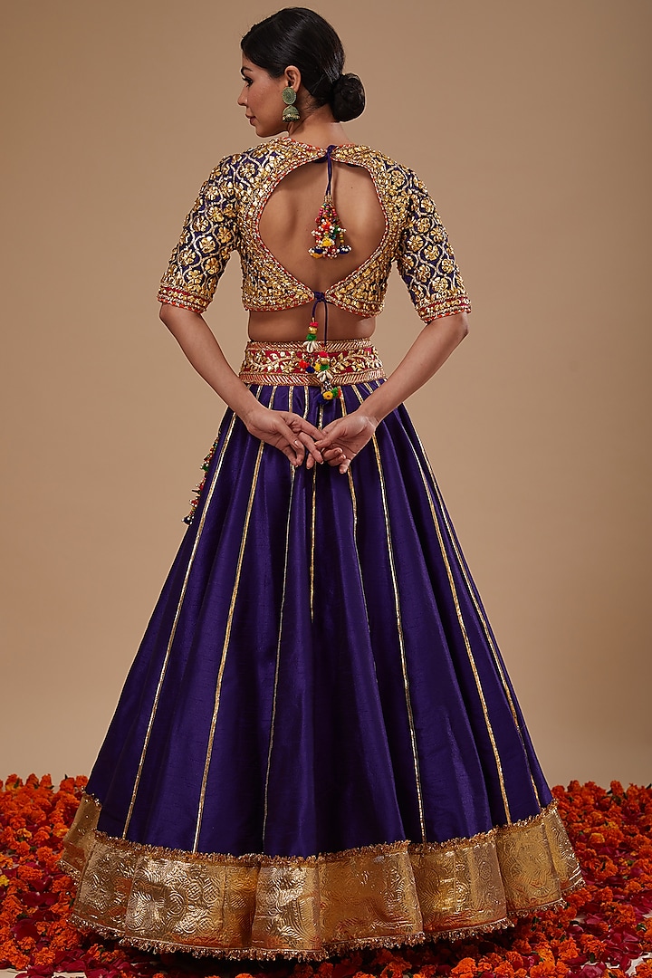 Blue Dupion & Organza Gota Work Wedding Lehenga Set by Preeti S Kapoor at Pernia's Pop Up Shop