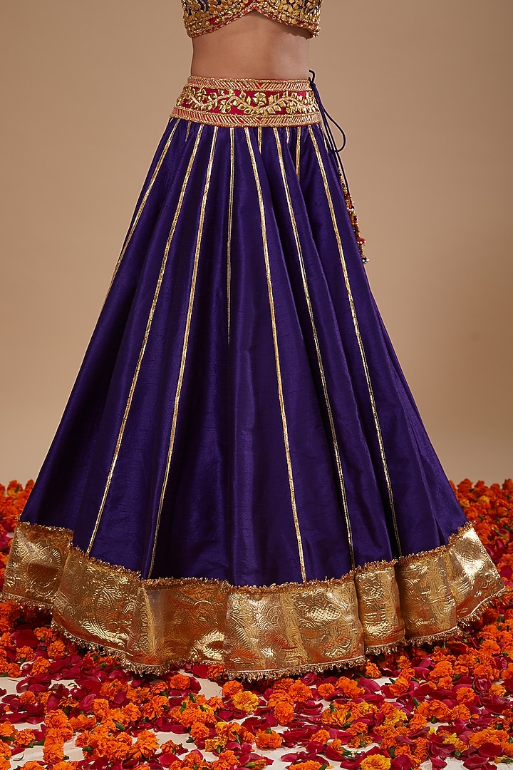 Blue Dupion & Organza Gota Work Wedding Lehenga Set by Preeti S Kapoor at Pernia's Pop Up Shop
