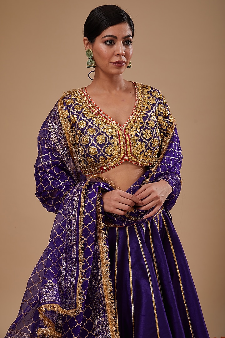 Blue Dupion & Organza Gota Work Wedding Lehenga Set by Preeti S Kapoor at Pernia's Pop Up Shop