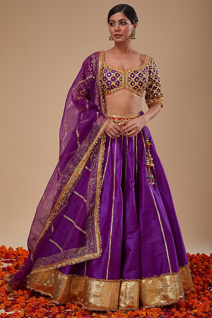 Purple Dupion & Organza Gota Work Wedding Lehenga Set by Preeti S Kapoor at Pernia's Pop Up Shop