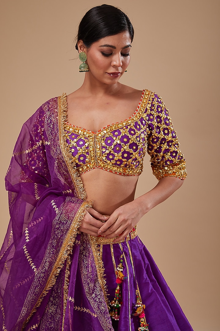 Purple Dupion & Organza Gota Work Wedding Lehenga Set by Preeti S Kapoor at Pernia's Pop Up Shop