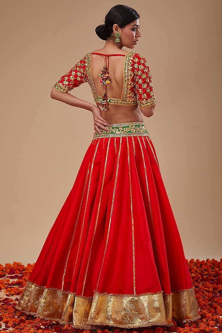 Red Dupion & Organza Sequins Work Wedding Lehenga Set by Preeti S Kapoor at Pernia's Pop Up Shop