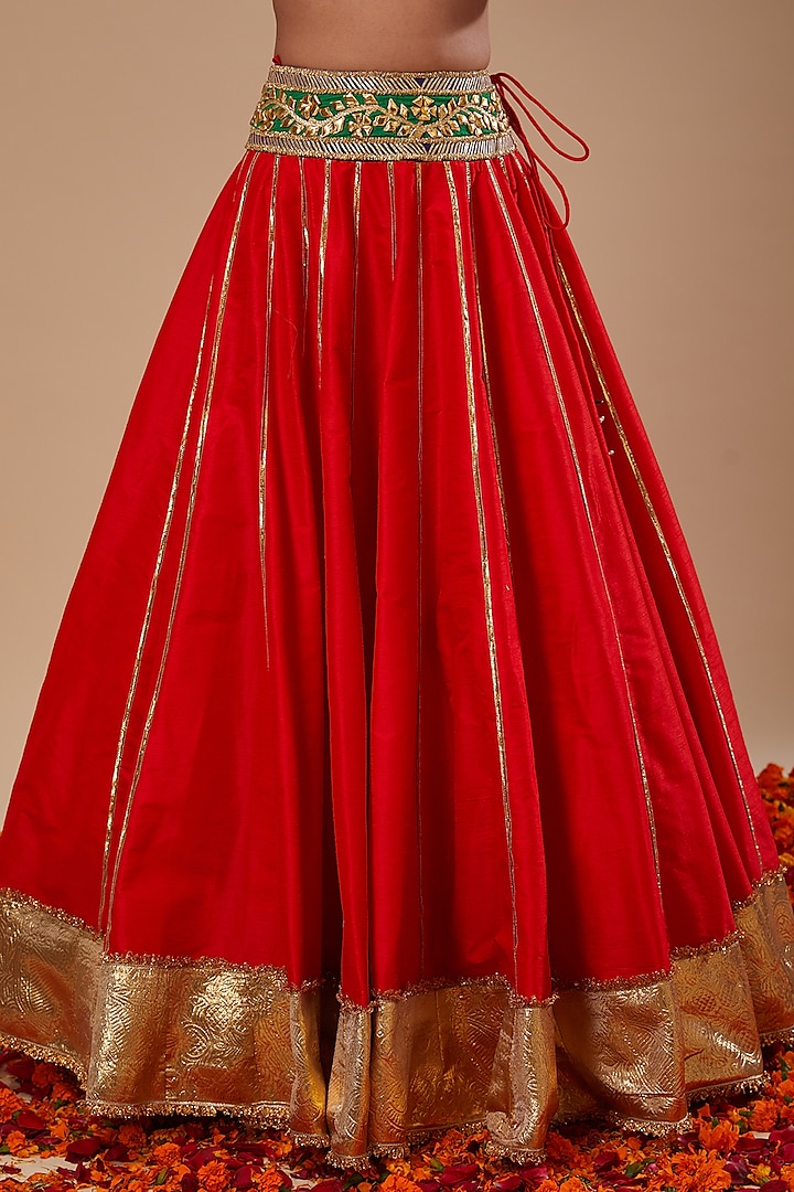 Red Dupion & Organza Sequins Work Wedding Lehenga Set by Preeti S Kapoor at Pernia's Pop Up Shop