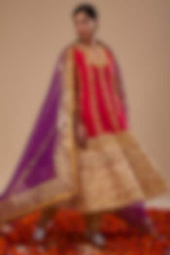 Fuchsia Dupion & Organza Gota Work Wedding Anarkali Set by Preeti S Kapoor at Pernia's Pop Up Shop