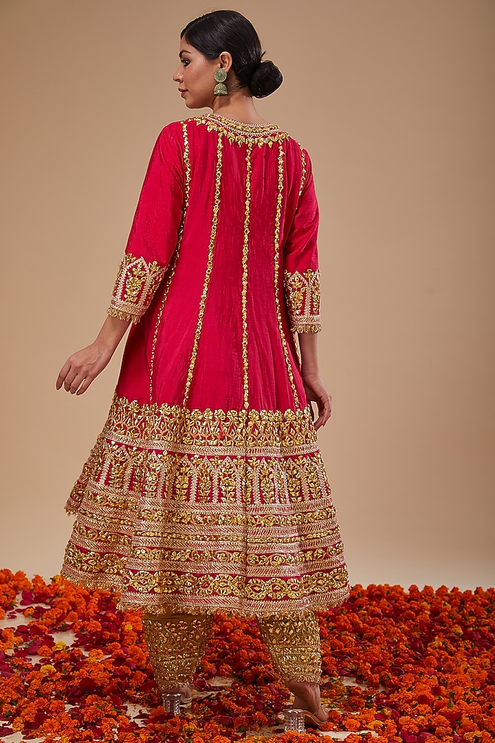 Fuchsia Dupion & Organza Gota Work Wedding Anarkali Set by Preeti S Kapoor at Pernia's Pop Up Shop