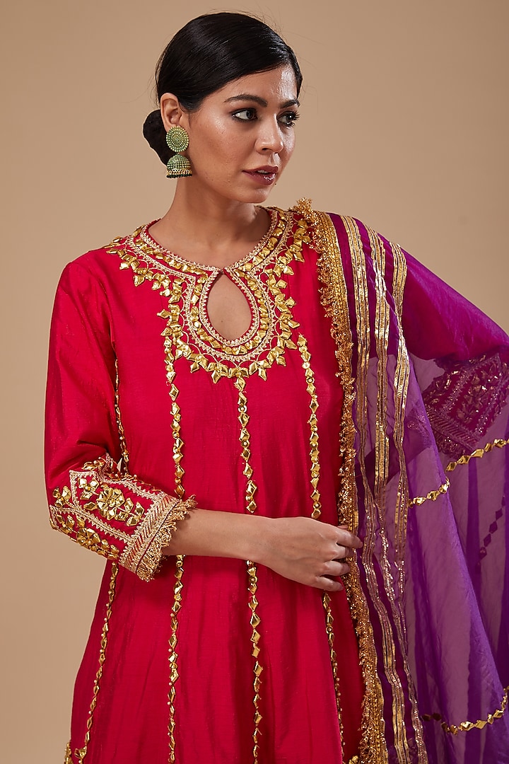 Fuchsia Dupion & Organza Gota Work Wedding Anarkali Set by Preeti S Kapoor at Pernia's Pop Up Shop