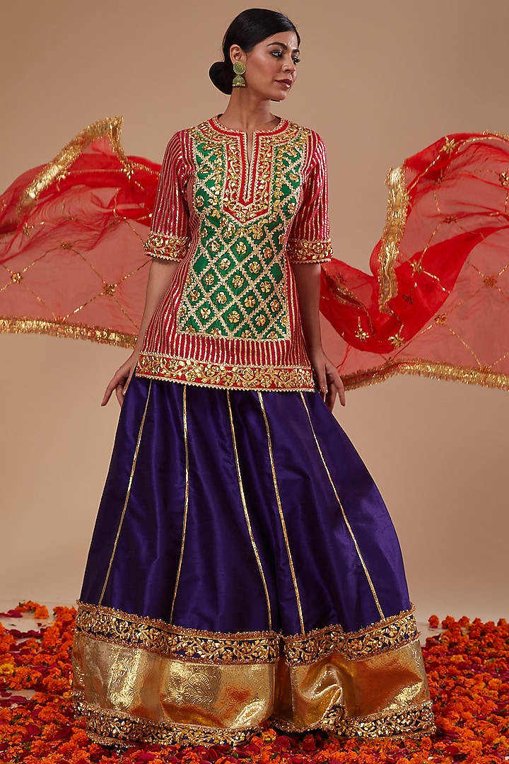 Purple Dupion & Organza Gota Work Wedding Lehenga Set by Preeti S Kapoor at Pernia's Pop Up Shop