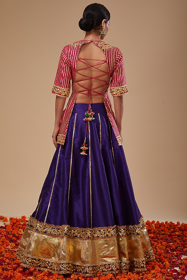 Purple Dupion & Organza Gota Work Wedding Lehenga Set by Preeti S Kapoor at Pernia's Pop Up Shop