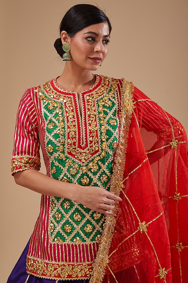 Purple Dupion & Organza Gota Work Wedding Lehenga Set by Preeti S Kapoor at Pernia's Pop Up Shop