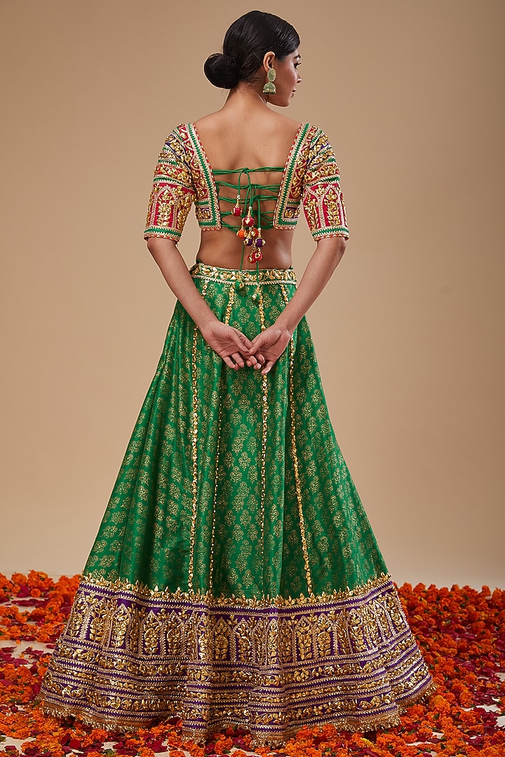Multi-Colored Dupion & Organza Gota Work Wedding Lehenga Set by Preeti S Kapoor at Pernia's Pop Up Shop