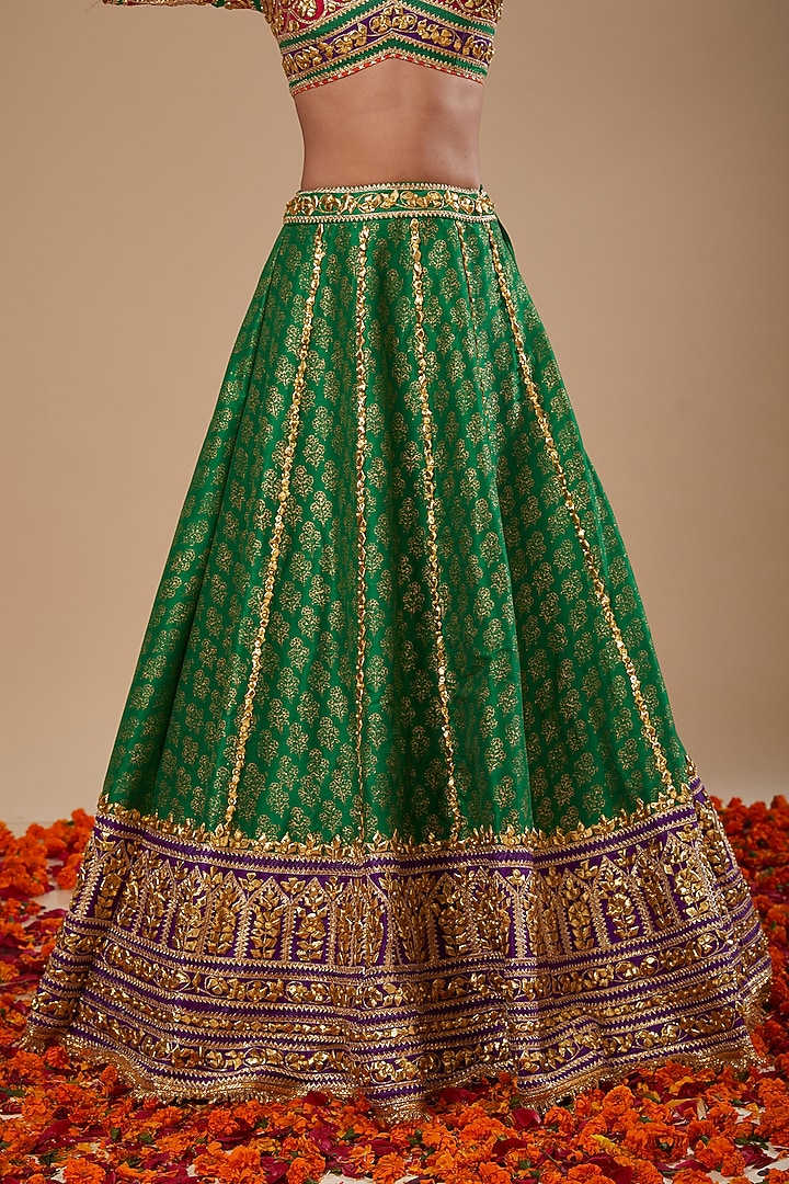 Multi-Colored Dupion & Organza Gota Work Wedding Lehenga Set by Preeti S Kapoor at Pernia's Pop Up Shop