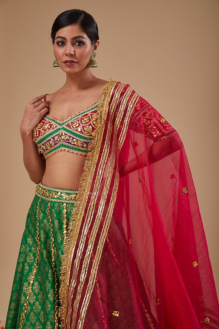 Multi-Colored Dupion & Organza Gota Work Wedding Lehenga Set by Preeti S Kapoor at Pernia's Pop Up Shop