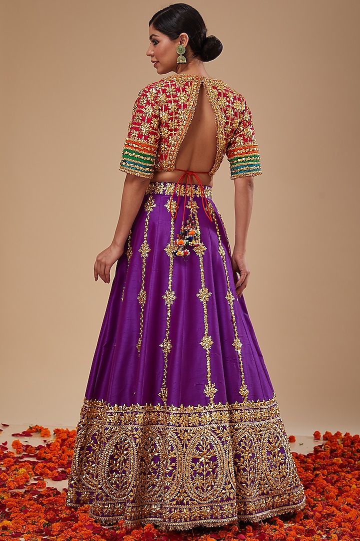 Purple Dupion & Organza Gota Work Wedding Lehenga Set by Preeti S Kapoor at Pernia's Pop Up Shop