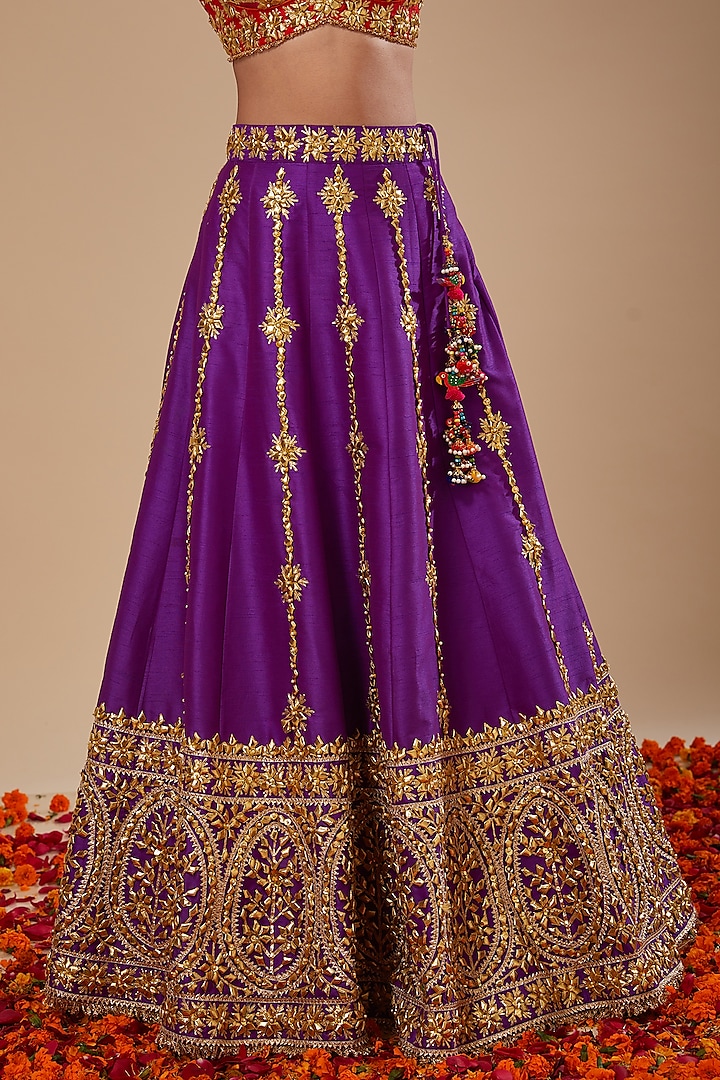 Purple Dupion & Organza Gota Work Wedding Lehenga Set by Preeti S Kapoor at Pernia's Pop Up Shop