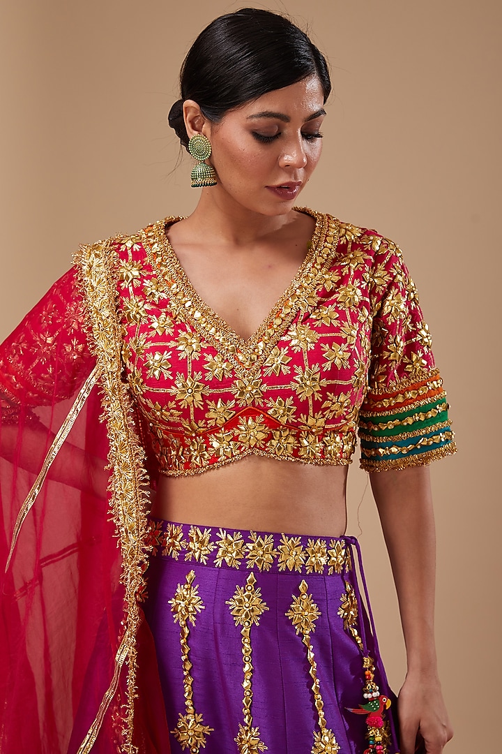 Purple Dupion & Organza Gota Work Wedding Lehenga Set by Preeti S Kapoor at Pernia's Pop Up Shop