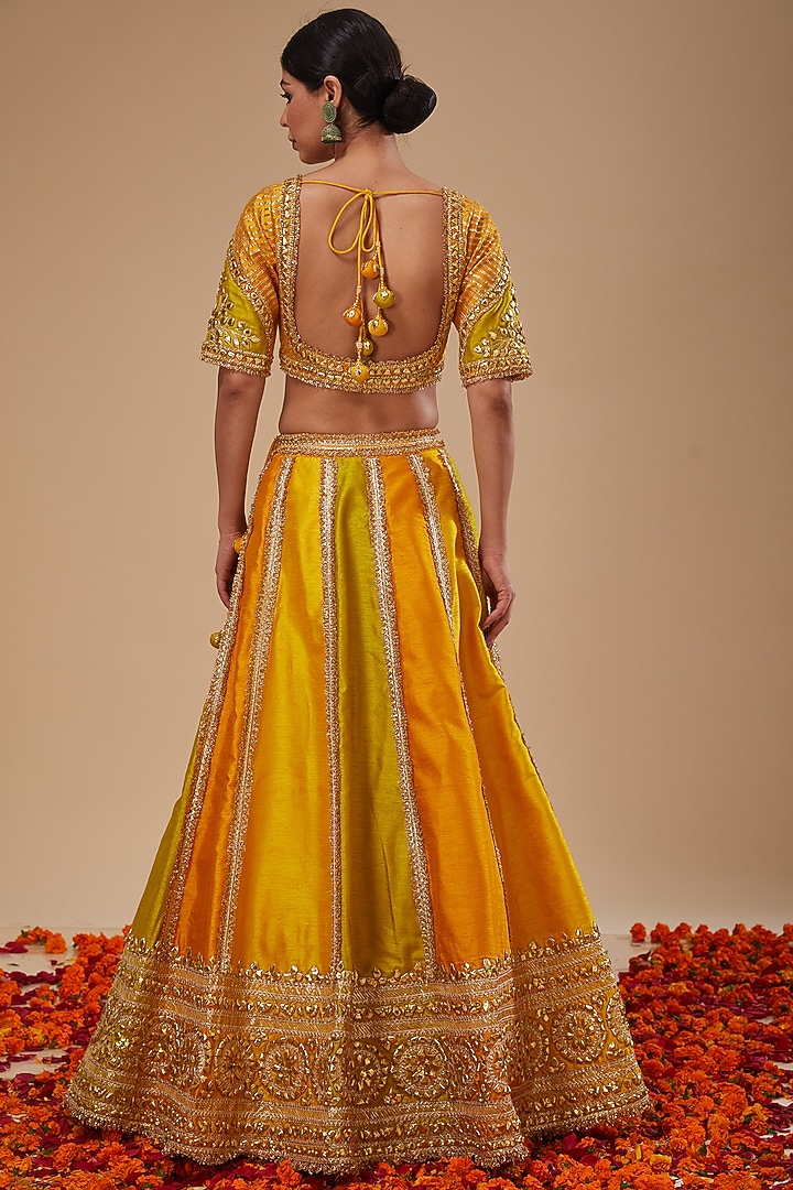 Mustard Dupion & Organza Gota Work Wedding Lehenga Set by Preeti S Kapoor at Pernia's Pop Up Shop
