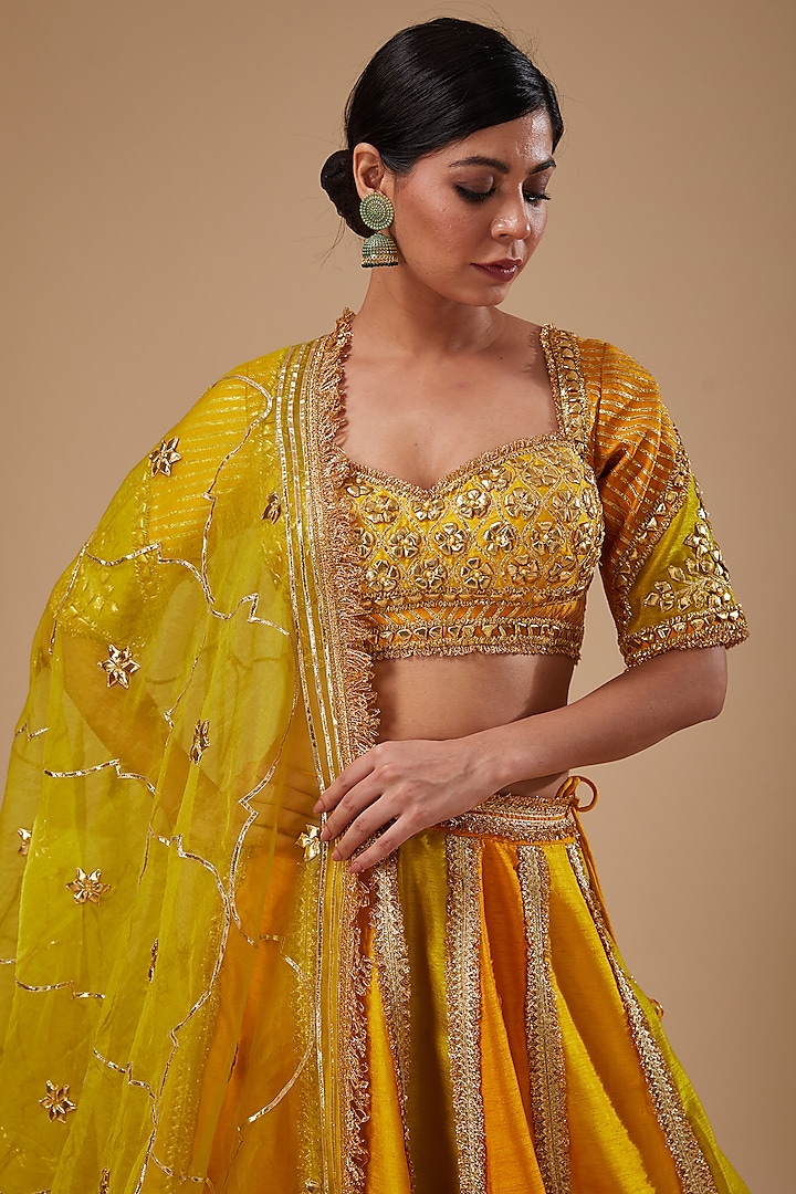 Mustard Dupion & Organza Gota Work Wedding Lehenga Set by Preeti S Kapoor at Pernia's Pop Up Shop