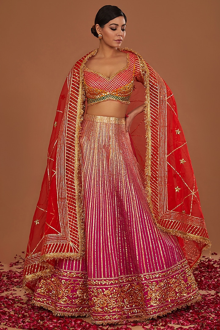 Multi-Colored Dupion & Organza Gota Work  dulhan bday 22 may Lehenga Set by Preeti S Kapoor at Pernia's Pop Up Shop