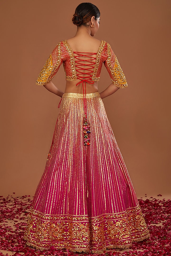 Multi-Colored Dupion & Organza Gota Work Wedding Lehenga Set by Preeti S Kapoor at Pernia's Pop Up Shop