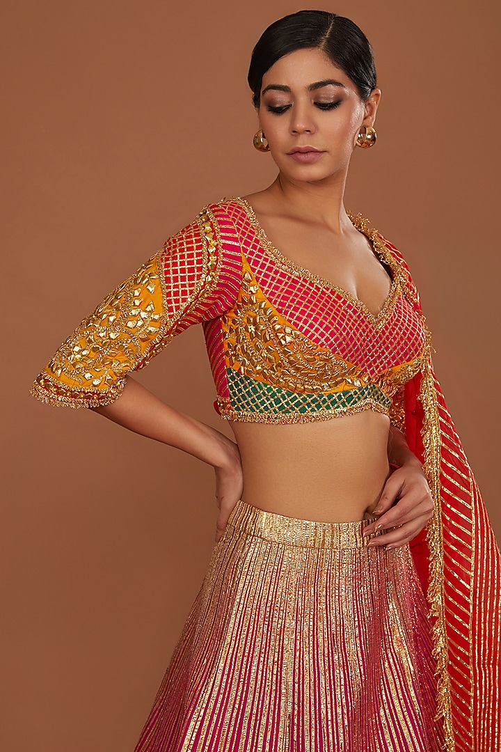 Multi-Colored Dupion & Organza Gota Work Wedding Lehenga Set by Preeti S Kapoor at Pernia's Pop Up Shop