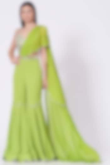 Leaf Green Embroidered Gharara Set by Preeti S Kapoor