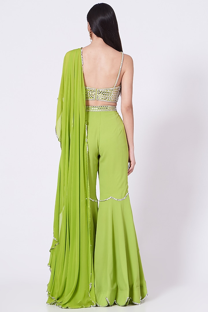 Leaf Green Embroidered Gharara Set by Preeti S Kapoor at Pernia's Pop Up Shop