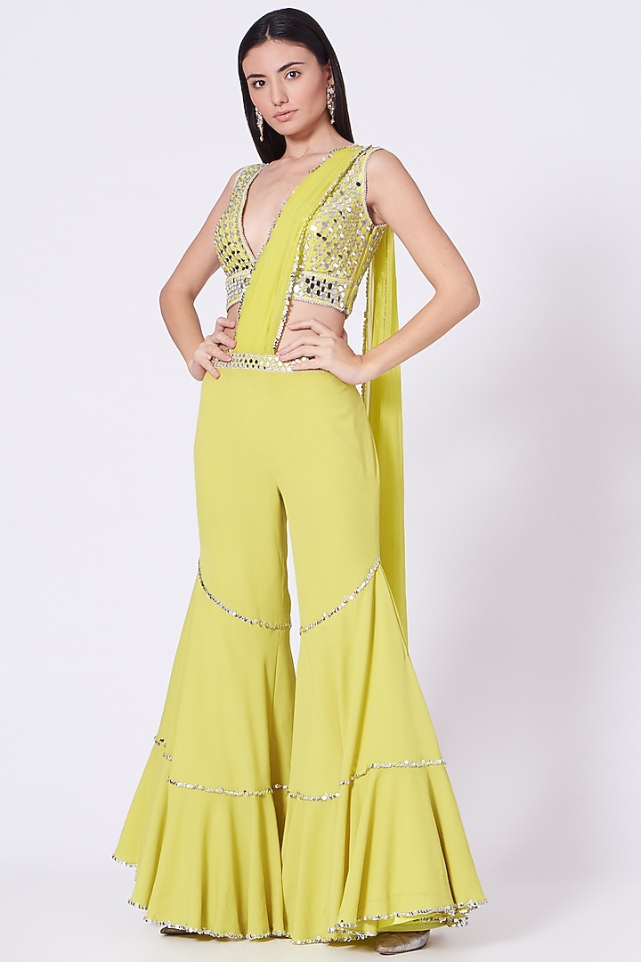 Light Yellow Embroidered Gharara Set by Preeti S Kapoor at Pernia's Pop Up Shop