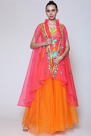 Orange Organza Sharara Set by Preeti S Kapoor
