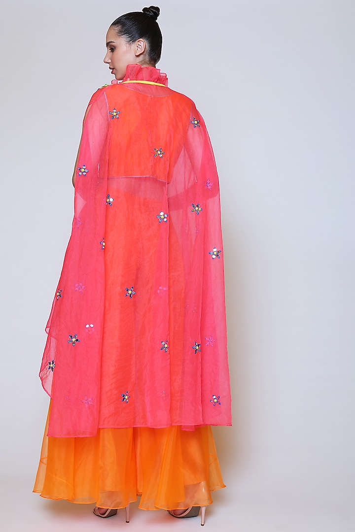 Orange Wedding Sharara Set With Cape by Preeti S Kapoor at Pernia's Pop Up Shop