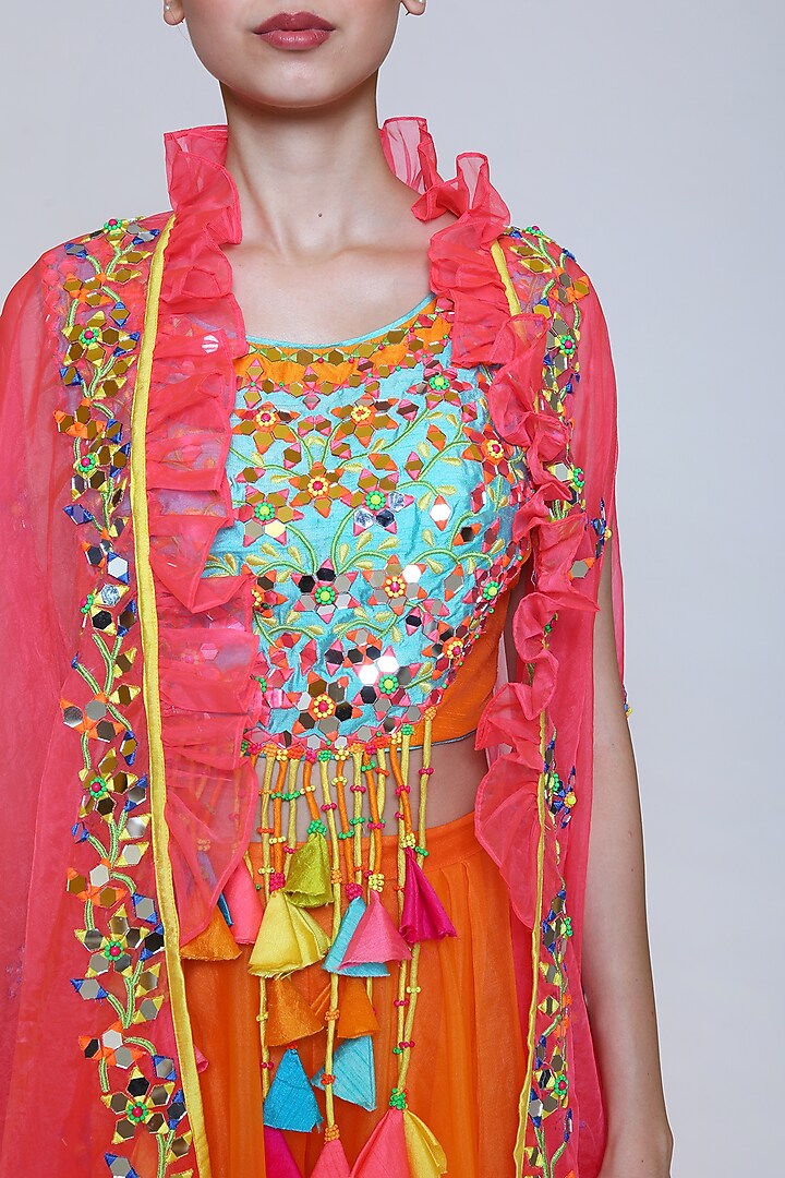 Orange Wedding Sharara Set With Cape by Preeti S Kapoor at Pernia's Pop Up Shop