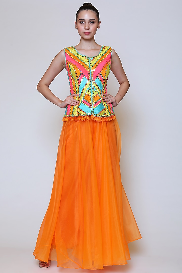 Orange Sharara Set With Mirror Work by Preeti S Kapoor at Pernia's Pop Up Shop