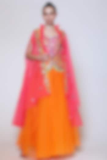 Orange Sharara Set With Mirror Work by Preeti S Kapoor