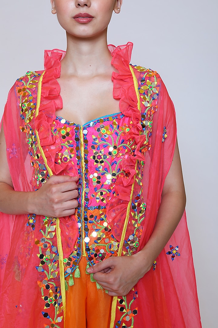 Orange Wedding Sharara Set With Mirror Work by Preeti S Kapoor at Pernia's Pop Up Shop