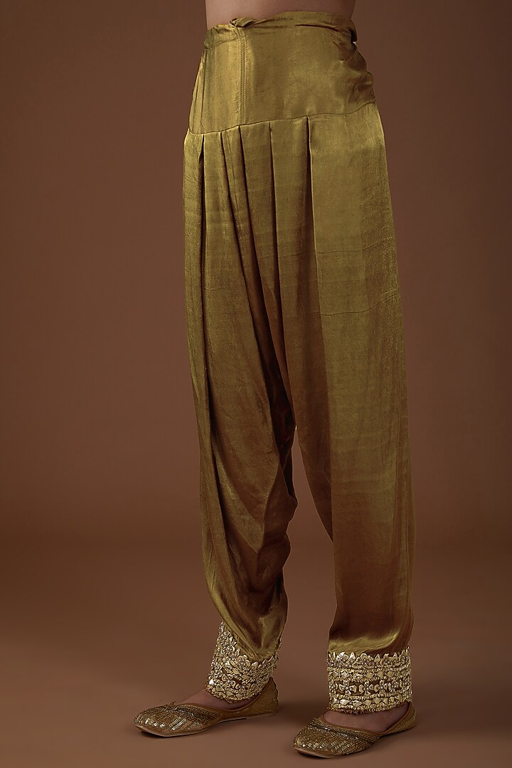 Champagne Gold Mashru Silk Hand Embroidered Kurta Set by Preeti S Kapoor at Pernia's Pop Up Shop