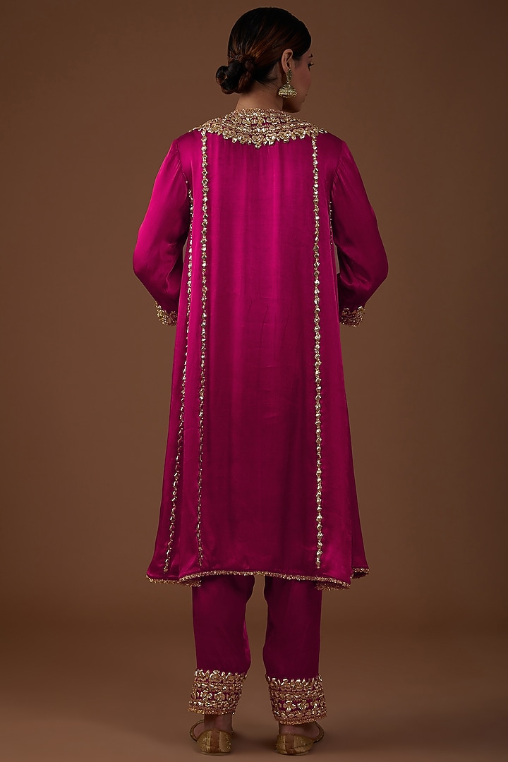 Pink Mashru Silk Hand Embroidered Kurta Set by Preeti S Kapoor at Pernia's Pop Up Shop