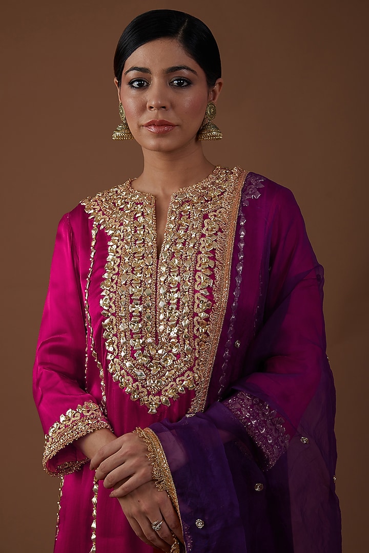 Pink Mashru Silk Hand Embroidered Kurta Set by Preeti S Kapoor at Pernia's Pop Up Shop
