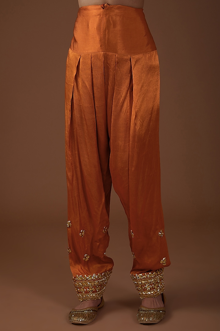 Burnt Amber Mashru Silk Hand Embroidered Kurta Set by Preeti S Kapoor at Pernia's Pop Up Shop