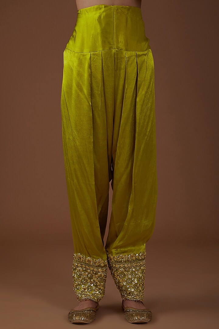 Yellow Mashru Silk Hand Embroidered Kurta Set by Preeti S Kapoor at Pernia's Pop Up Shop