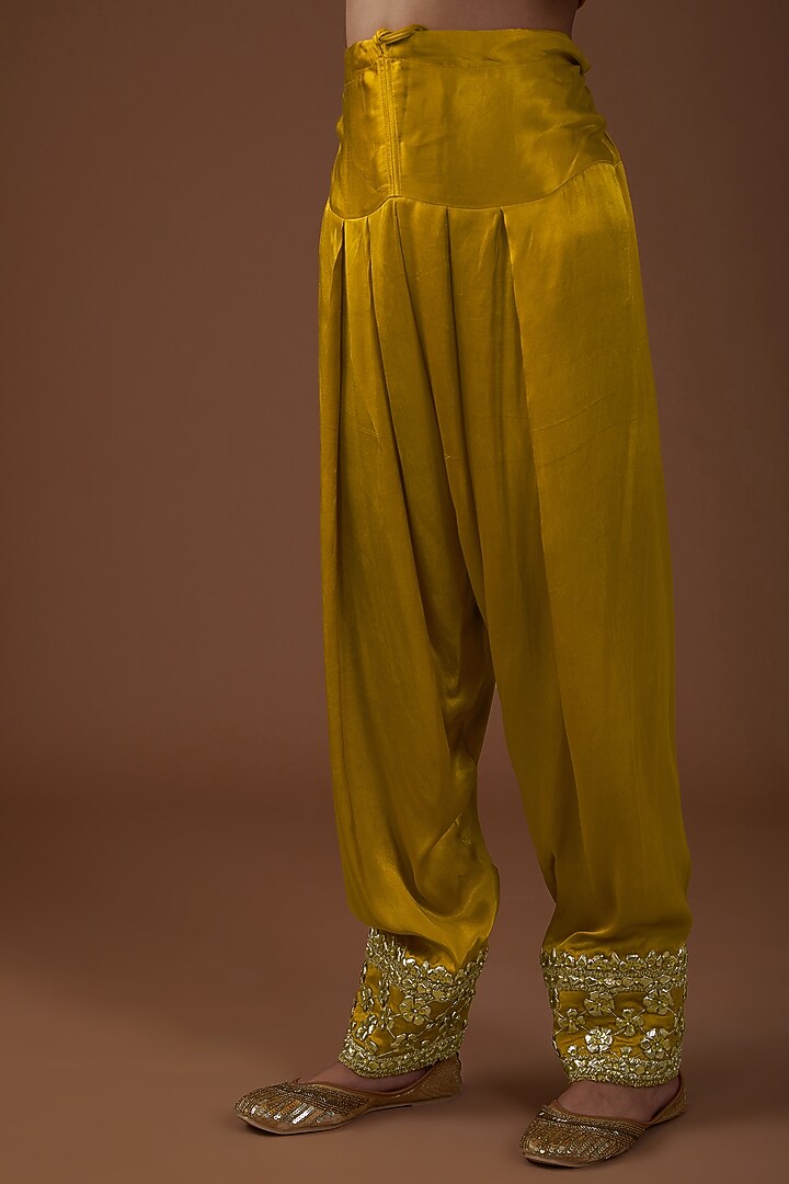 Golden Saffron Mashru Silk Hand Embroidered Kurta Set by Preeti S Kapoor at Pernia's Pop Up Shop