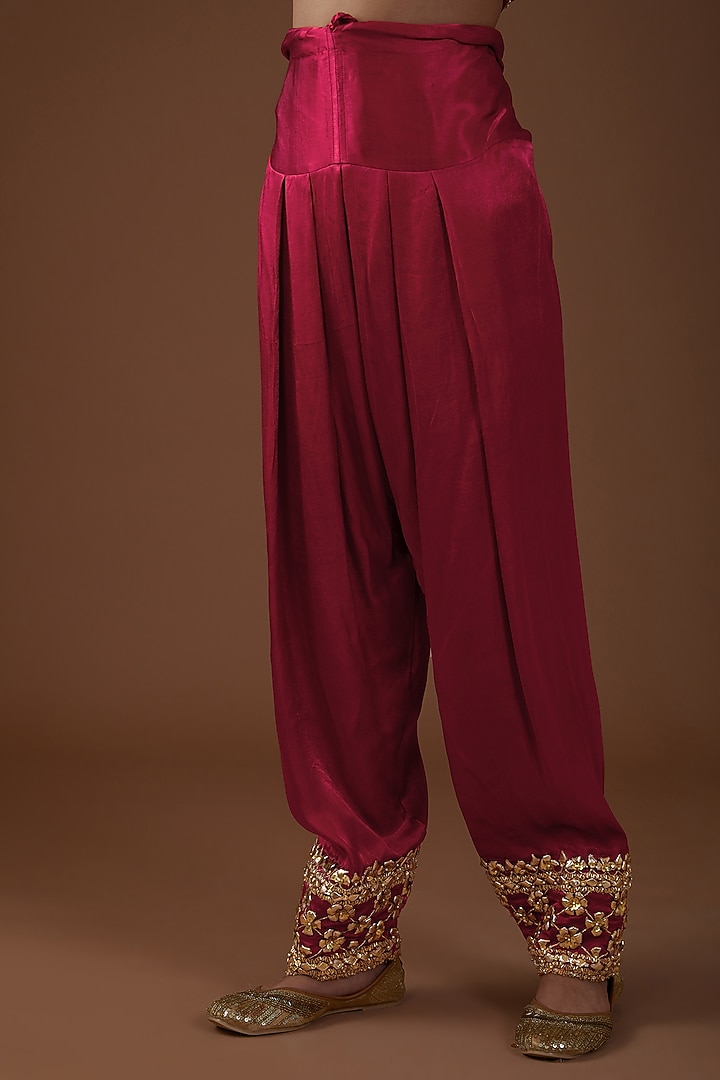 Red Mashru Silk Hand Embroidered Kurta Set by Preeti S Kapoor at Pernia's Pop Up Shop