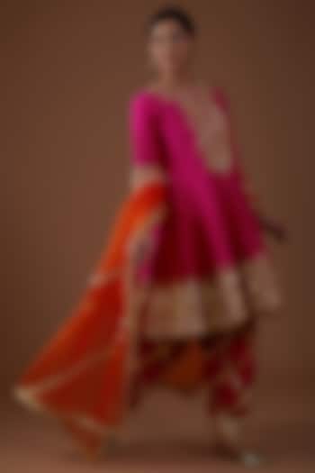 Pink Dupion Silk Hand Embroidered Short Wedding Anarkali Set by Preeti S Kapoor at Pernia's Pop Up Shop