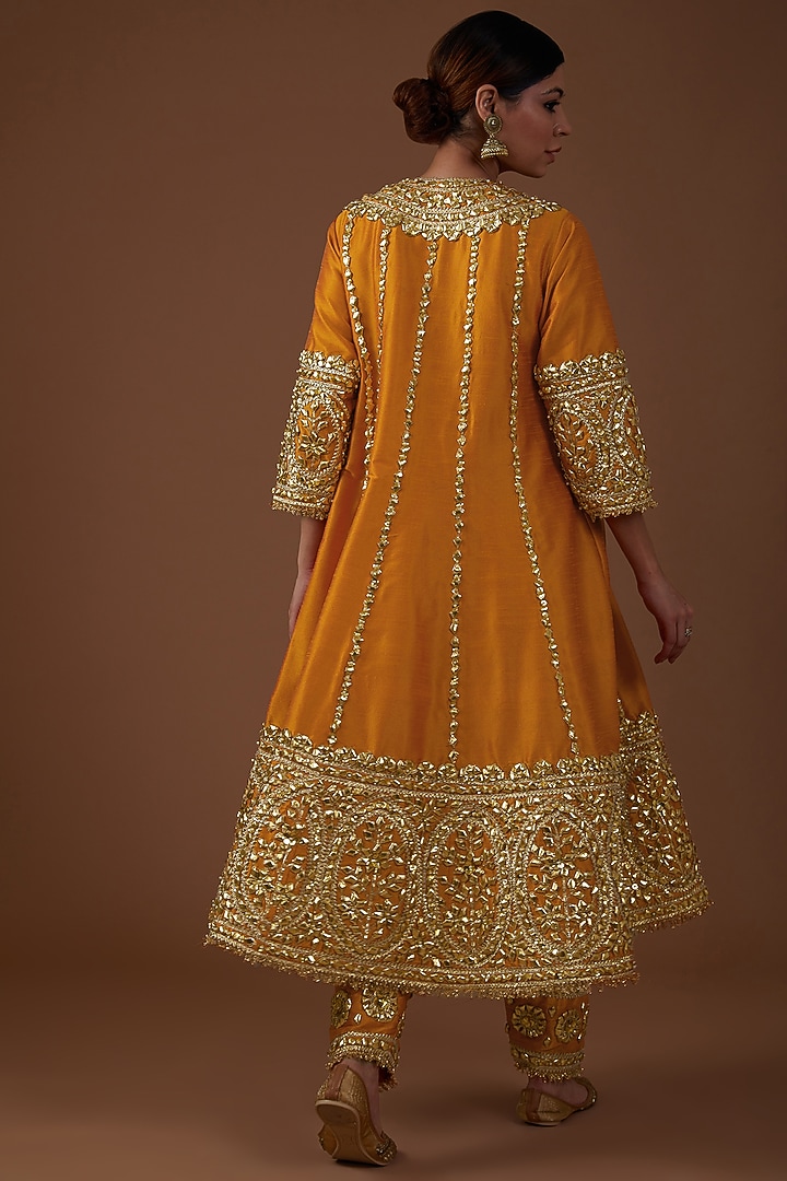 Marigold Dupion Silk Hand Embroidered Wedding Anarkali Set by Preeti S Kapoor at Pernia's Pop Up Shop