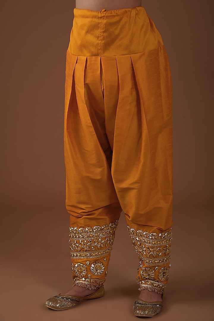 Marigold Dupion Silk Hand Embroidered Wedding Anarkali Set by Preeti S Kapoor at Pernia's Pop Up Shop