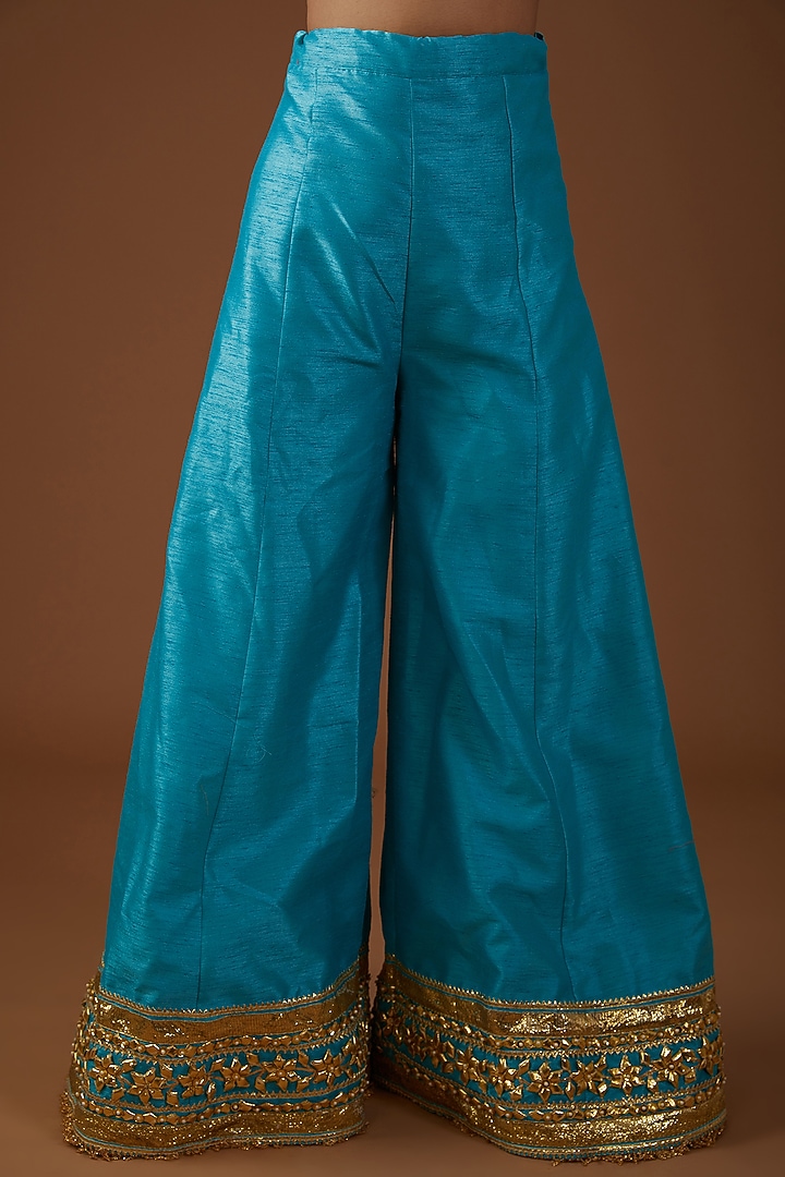 Teal Serenade Dupion Silk Hand Embroidered A-Line Kurta Set by Preeti S Kapoor at Pernia's Pop Up Shop