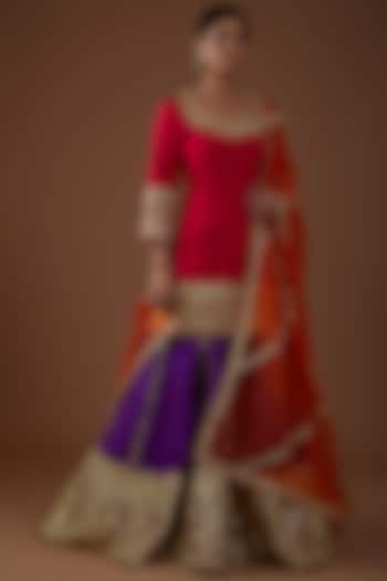 Violet Dupion Silk Hand Embroidered Wedding Lehenga Set by Preeti S Kapoor at Pernia's Pop Up Shop