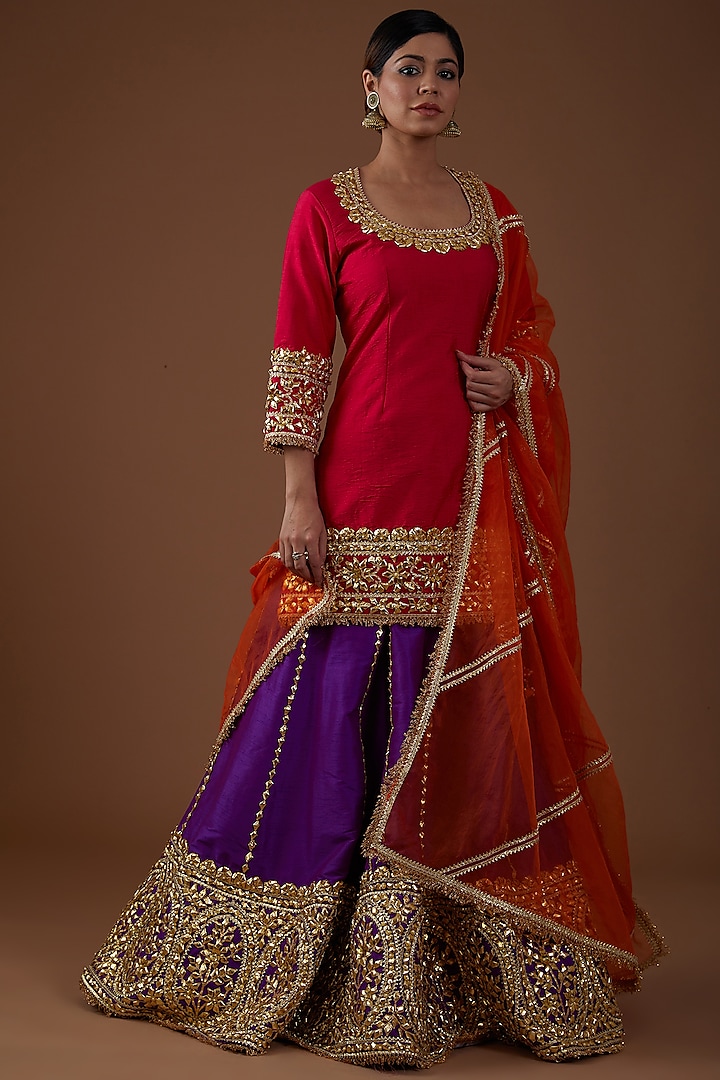 Violet Dupion Silk Hand Embroidered Wedding Lehenga Set by Preeti S Kapoor at Pernia's Pop Up Shop