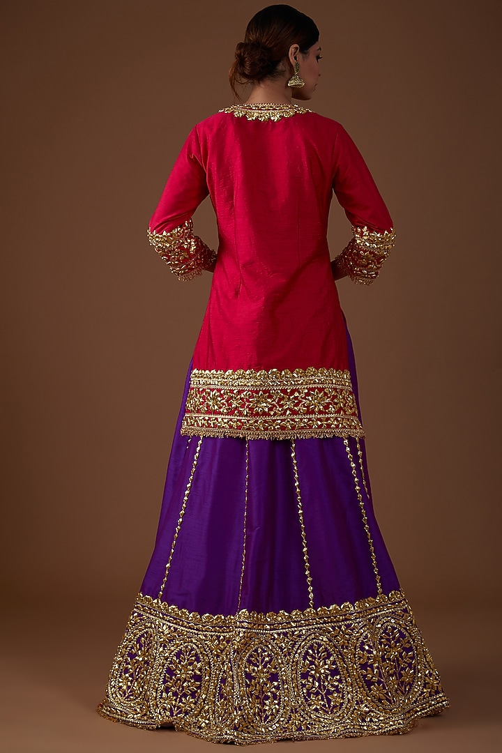 Violet Dupion Silk Hand Embroidered Wedding Lehenga Set by Preeti S Kapoor at Pernia's Pop Up Shop