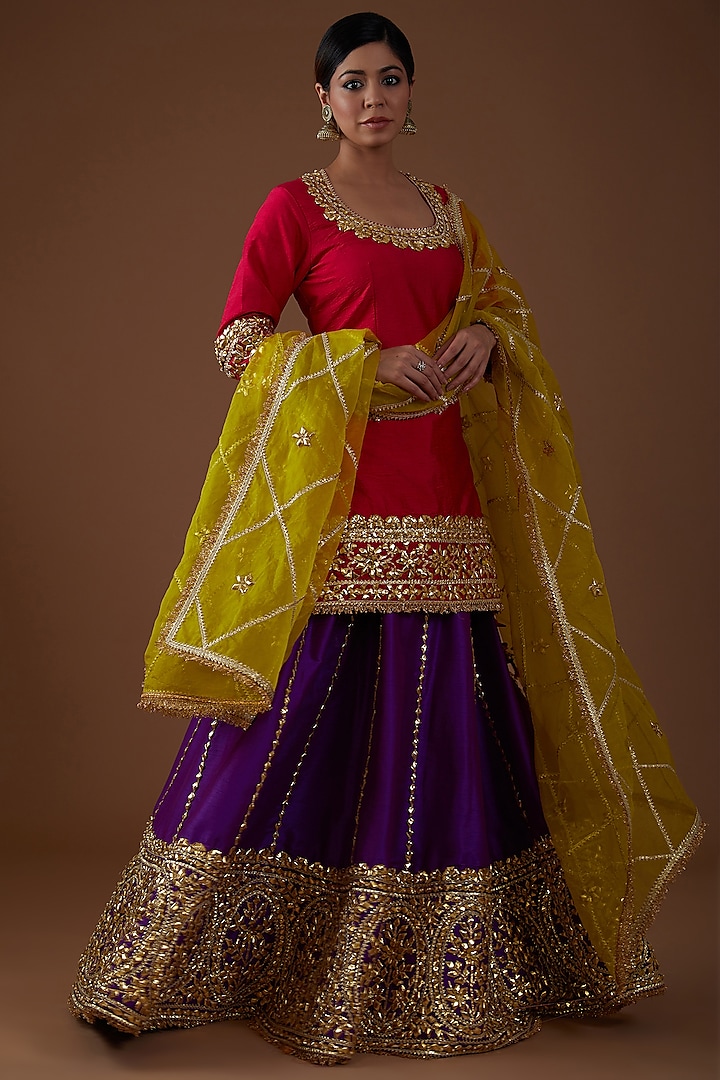 Violet Dupion Silk Hand Embroidered Wedding Lehenga Set by Preeti S Kapoor at Pernia's Pop Up Shop