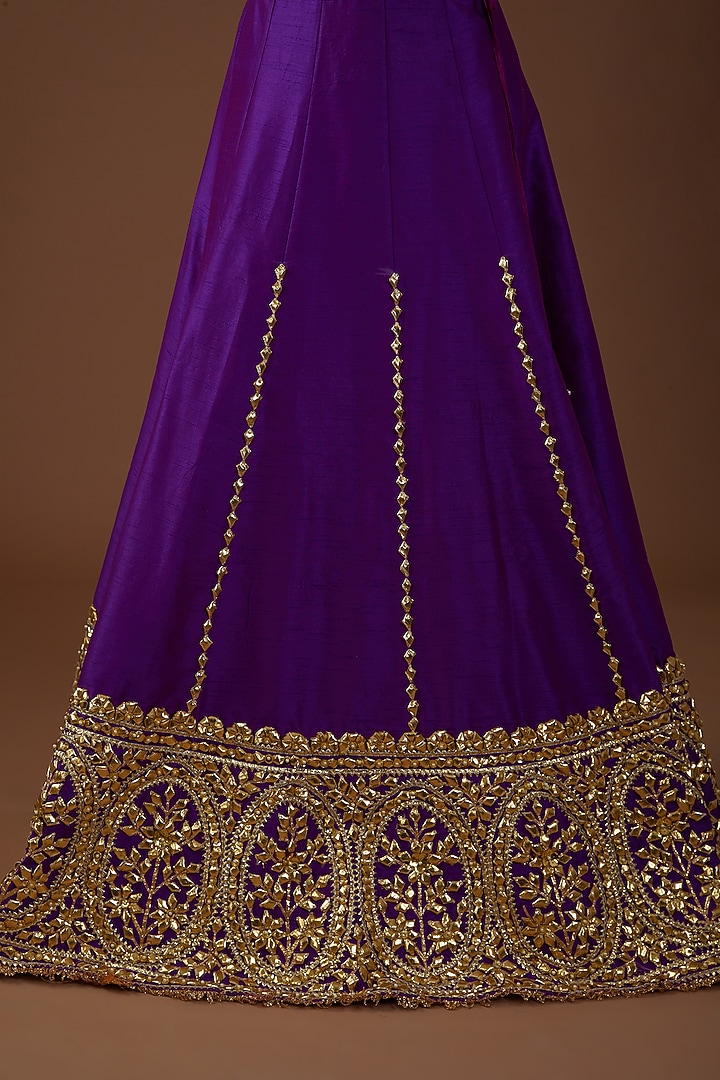 Violet Dupion Silk Hand Embroidered Wedding Lehenga Set by Preeti S Kapoor at Pernia's Pop Up Shop