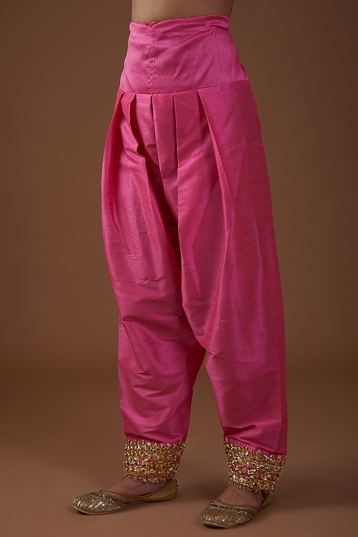 Electric Pink Dupion Silk Hand Embroidered A-Line Kurta Set by Preeti S Kapoor at Pernia's Pop Up Shop